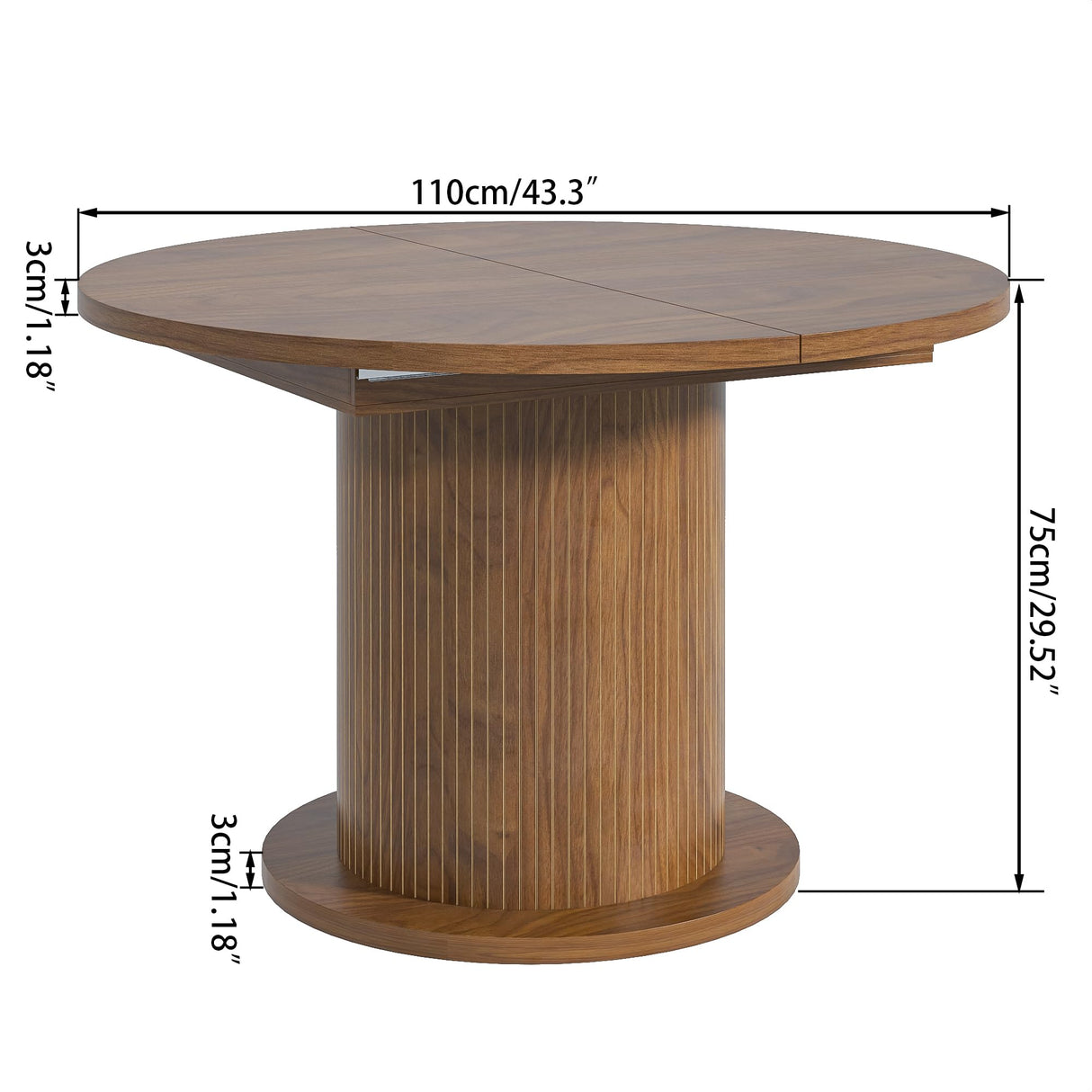 43.3 inch 59 inch Adjustable Size Round Dining Table for 4 6, Unique Design Modern Farmhouse Kitchen Table, Circle Dining Tables with Wood Strip Base for Kitchen Living Room (Walnut) LUVIOHOME
