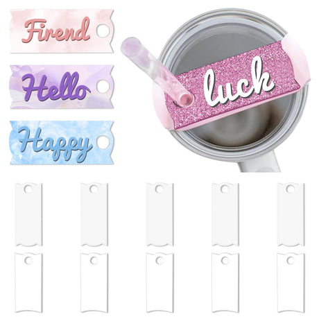 10Pcs Sublimation Name Plate Blanks Acrylic, 3.2" x 1.3" for Stanley 40 OZ Tumblers Sublimation Acrylic Name Plates Tags Blanks Personalized Name Topper Customized Design for Stanley Cup Happtkey