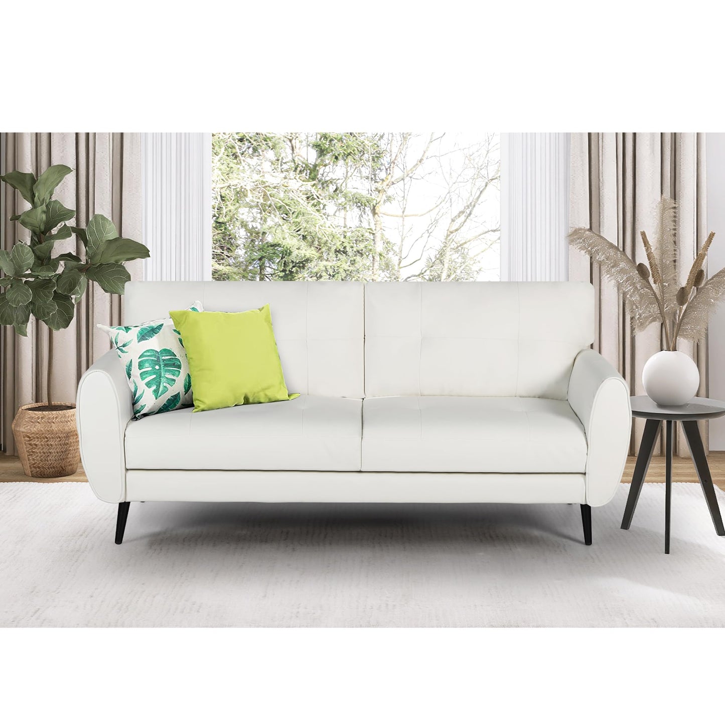 VAMEPOLE Sofa Couch, 60" Loveseat Sofa for Living Room, Mid Century Mini White Couch, Tufted Leather Love Seat Furniture, Comfy Office Sofa 2 Seat, Small Couches for Small Spaces, Bedroom, Apartment