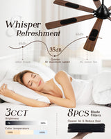 Maxslak 72" Large Smart Ceiling Fan with Light Remote Control via WIFI Alexa,6-Speeds Quiet DC Motor,Dimmable,Indoor Outdoor Black ceiling fan for Living Room,Patio,Dual Finish 7 Blades Maxslak