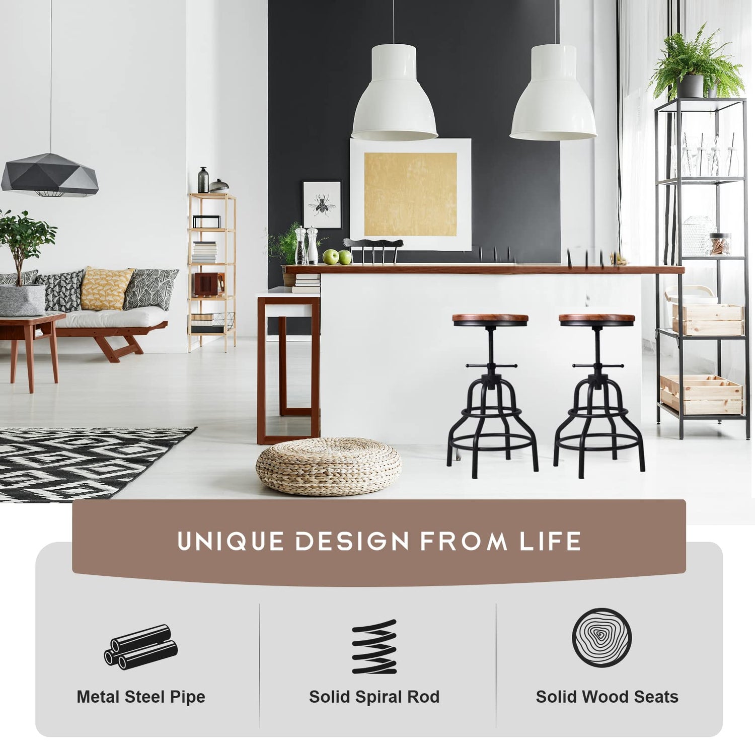 Farmhouse Bar Stools Set Of LOKKHAN Set Of Industrial Bar