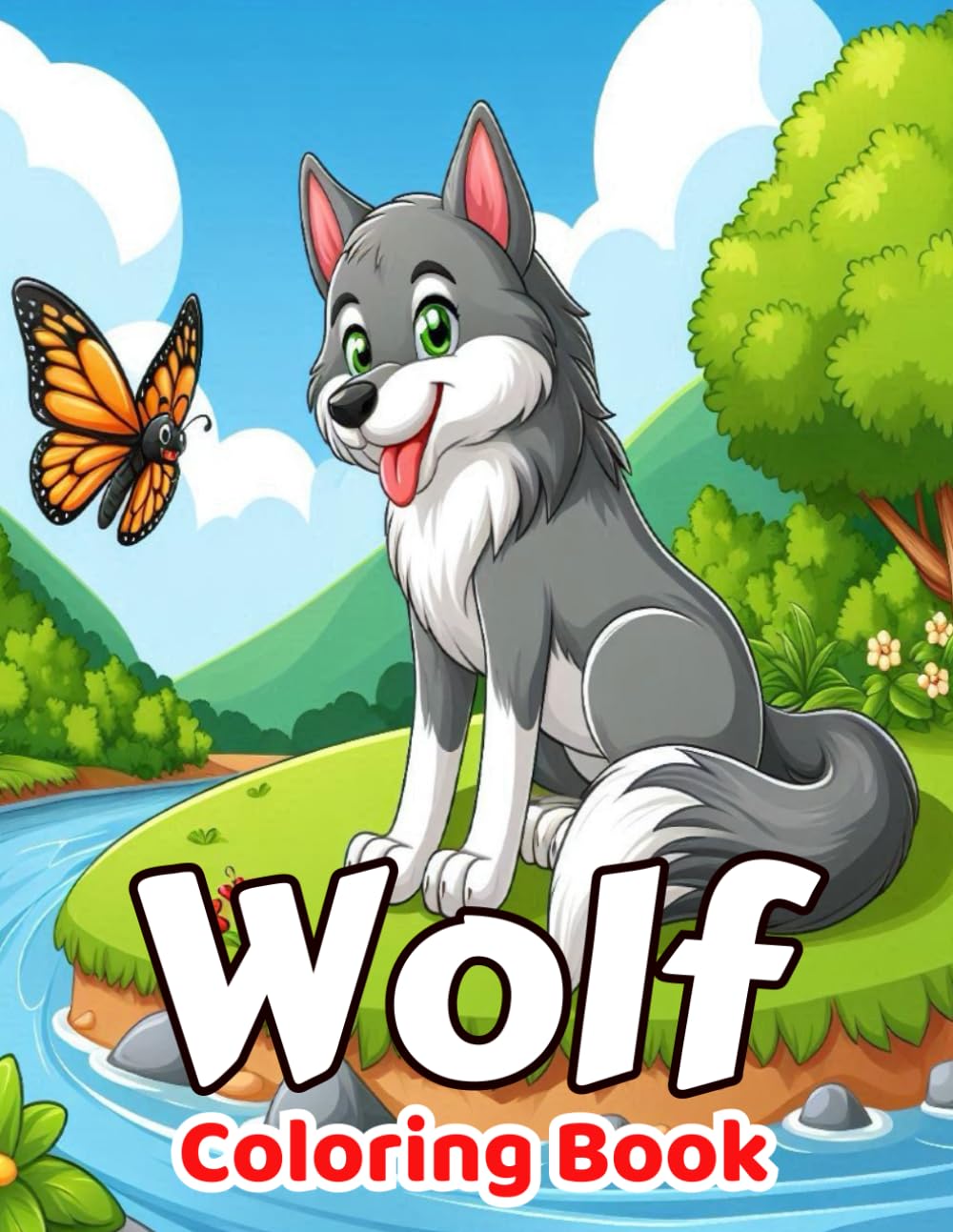 Wolf Coloring Book: Funny and Cute Wolves Colouring Pages for Kids ages 4-8 or 8-12, Over 30 Illustrations for Relaxation and Stress Relief Majosta