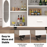 HSH 72.4” Rolling Kitchen Island with Swivel Table, Storage Cabinet, Drawers & Shelves, White Modern Mobile Island Cart on Wheels, Farmhouse Wood Island Table for Kitchen, Dining Room, Home Bar HSH