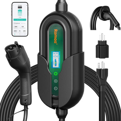 Level 1 EV Charger with APP, 16A 110V-240V NEMA 6-20 & NEMA 5-15 Plug Level 1/2 EV Charger, 25FT Cable J1772 Charger, Portable EV Charger, Electric Vehicle Charging Equipment, ETL FCC Certified