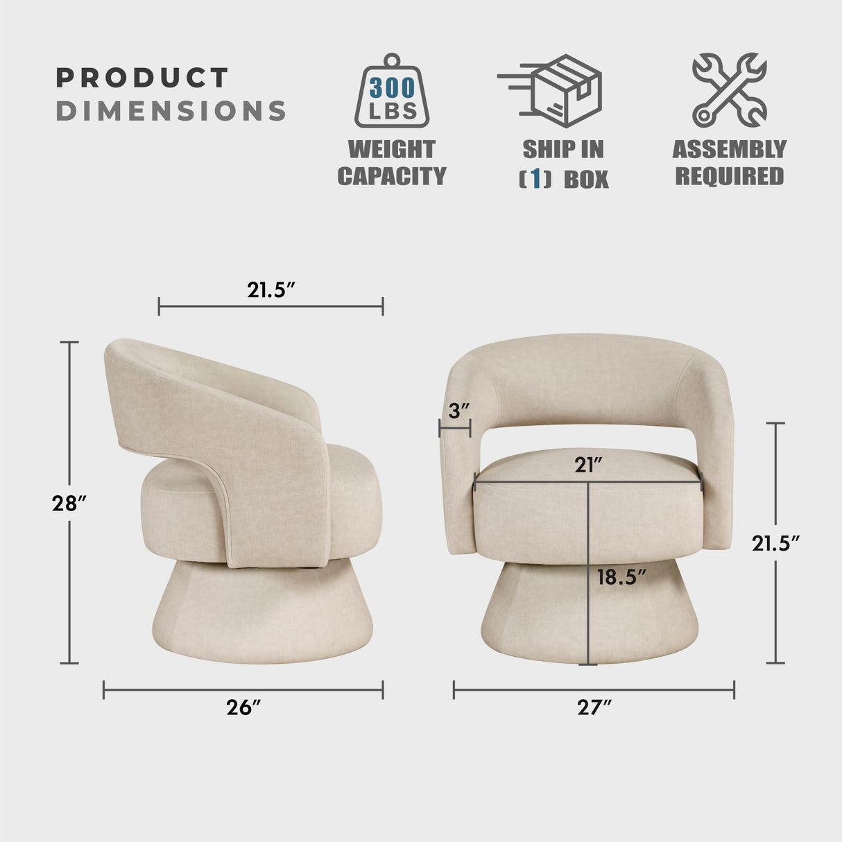 Lexicon 360 Degree Swivel Accent Chair, Modern Comfy Velvet Round Barrel Chair, Open Back, Plush Foam Cushions, Metal Swivel Base for Living Room/Bedroom/Office, Taupe Lexicon