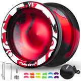 MAGICYOYO Professional Responsive Yoyo V3, Metal Yoyo for Kids Beginners Alloy Yoyo for Adults with KK Bearing + Bearing Removal Tool + Axle + Storage Bag + 12 Yoyo Strings (Black Red) MAGICYOYO