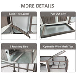 Gowoodhut Chicken Coop Mobile Wooden Hen House with Nesting Box,95.3" L Outdoor Chicken House with Wheels and Removable Tray,Fir Wood Chicken Tractor with 6 Ventilation Door and Ramp-Grey Gowoodhut