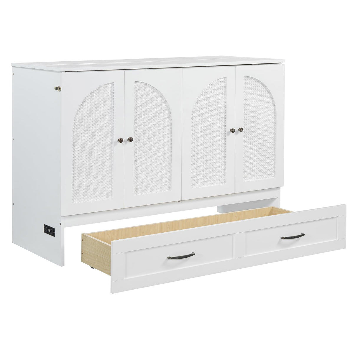 P PURLOVE Full Murphy Bed with Large Drawers, Wood Cabinet Bed with USB Port, No Box Spring Needed, Easy Assembly (White) P PURLOVE