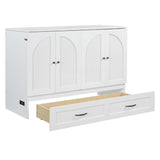 P PURLOVE Full Murphy Bed with Large Drawers, Wood Cabinet Bed with USB Port, No Box Spring Needed, Easy Assembly (White) P PURLOVE