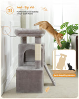 PAWZ Road Cat Tree, 30 Inches Cat Tower with Dual Condos for Indoor Cats, Plush Cat House with Padded Perch, Scratching Ramp and Posts and Replaceable Balls-Gray PAWZ Road