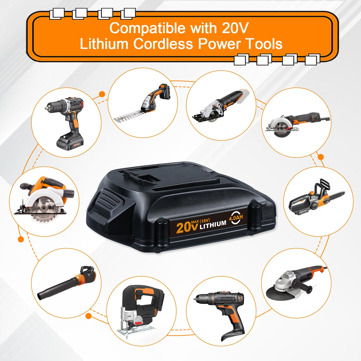 VINIDA 2Pack 20V 4.0Ah Battery 20V Max WA3520 Lithium Battery WG151s WG155s WG251s WG255s WG540s WG545s Tool Batteries VINIDA