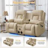 IPKIG Power Loveseat Recliner Sofa with Flip-Up Backrest Console, Drawer, AC Outlet, LED Light, Bluetooth Speakers, Wall Hugger Recliners for Living Room, RV, Home Theater (Beige, Loveseat) IPKIG