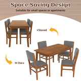 Merax 5 Piece Rectangle Wooden Dining Table Set, Mid Century Modern Tables and 4 Upholstered Wood Chairs for Kitchen, Home, Saving Space, Brown+Gray Merax