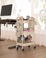 ALVOROG 3 Tier Rolling Cart with DIY Pegboards Metal Utility Cart with Wheels Handles Baskets Hooks, Craft Cart for Office Kitchen Bathroom(Khaki) ALVOROG