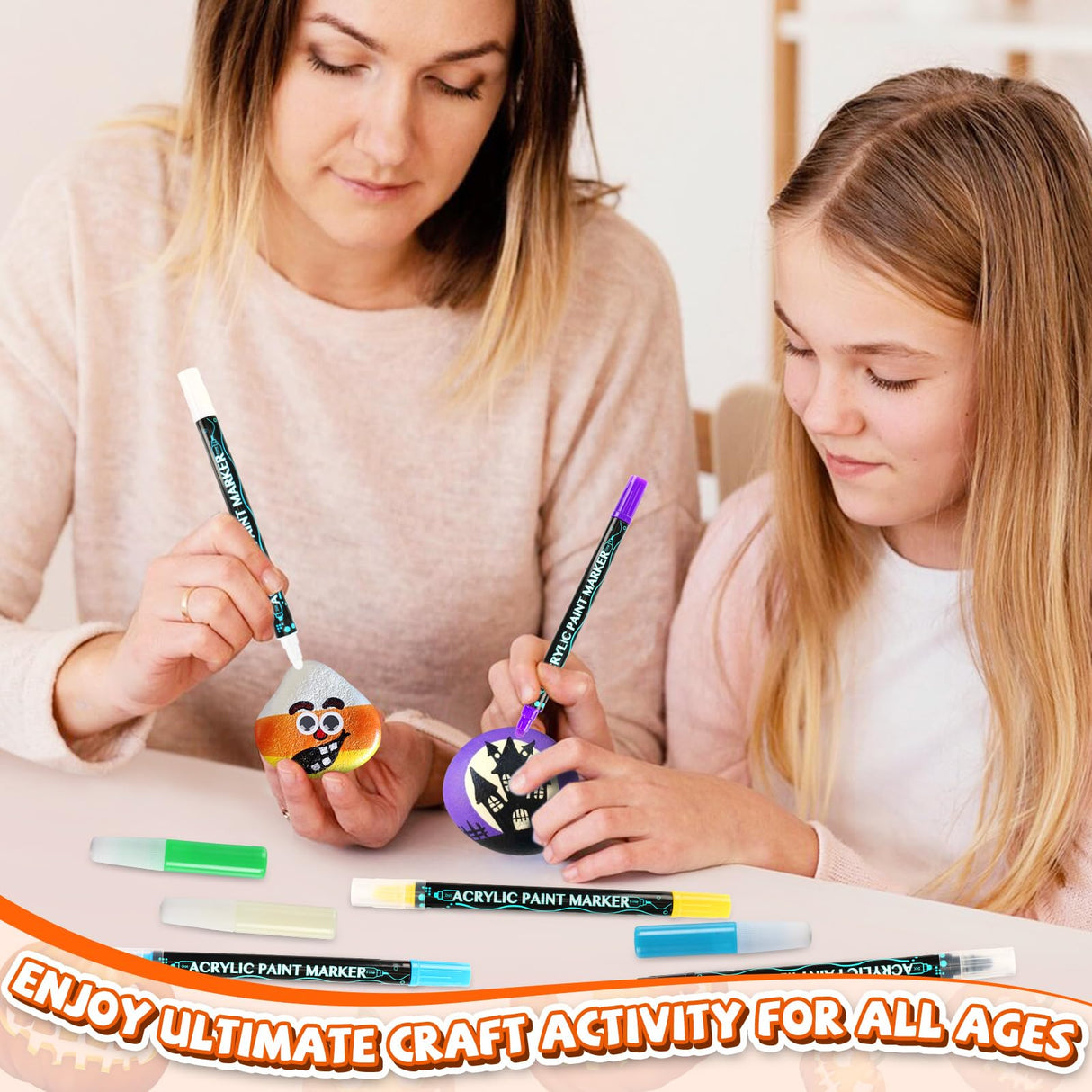 JULEASEL Rock Painting Kit, Glow in The Dark Rock Craft Paint Kits, Arts and Crafts for Kids Ages 6-12, Holiday DIY Crafts for Girls & Boys with Mess-Free Pens Markers JULEASEL