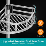 HAMITOR Corner Shower Caddy Tension Pole: Rustproof 4-Tier Bathroom Organizer Shelves for Bathtub Shampoo Storage - 47-121 Inch Quick Install Adjustable Rod Standing Rack with Soap Rack - Silver Gray HAMITOR