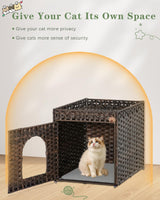 SETVSON Cat Litter Box Enclosure Cat Litter Box Furniture Hidden with Cat Litter Mat, Cat Litter Box Furniture with Two S-Shaped Hooks, Handwoven Rattan Cat House for Living Room, Bedroom, (Brown SETVSON