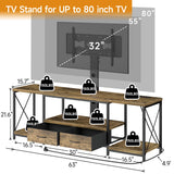 TV Stand with Mount and Fabric Drawers for 32-80 Inches TV - Entertainment Center and Industrial TV Console Table with Open Storage Shelves for Living Room, Bedroom - 63" Rustic Brown GYIIYUO