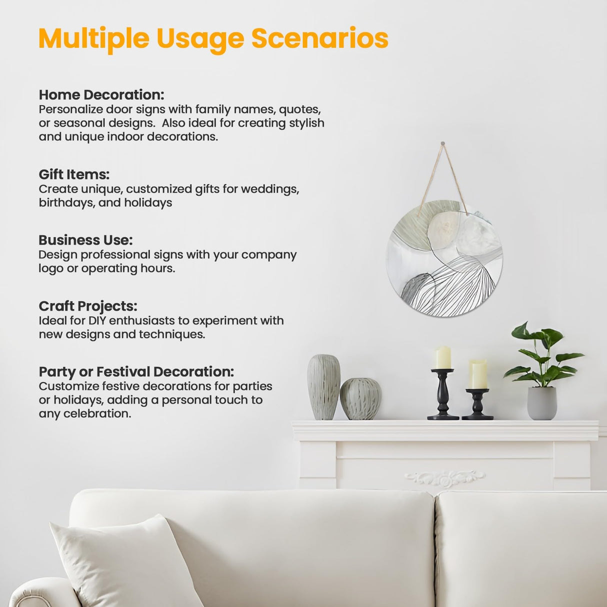 10 Pcs 10" Round Sublimation Door Hanger Blanks, White Hardboard MDF Wood Blanks, Unfinished Circle Sublimation Sign Blanks with Rope for Wall Hanging, Heat Press Machine Printing, Craft DIY Projects LOPOO