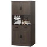 HOSTACK 71“ Tall Kitchen Pantry Storage Cabinet, Modern Kitchen Hutch Bar Cabinet with Microwave Stand, Wood Buffet Sideboard with Hutch, Cupboard with Drawers, Shelves for Dining Room, Dark Brown HOSTACK