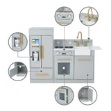 Teamson Kids Little Chef Charlotte Modern Modular Interactive Wooden Play Kitchen with Refrigerator, Stove and Sink in Gray with Gold Accents Teamson Kids