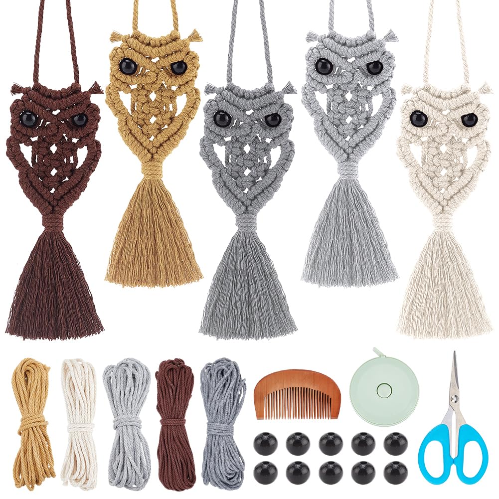 ACRNIGHEET 5PCS Macrame Owl Wall Hanging Kit for Adults Beginners, Boho DIY Macrame Starter Kit with Video Instructions, Home Decor Craft Kit ACRNIGHEET