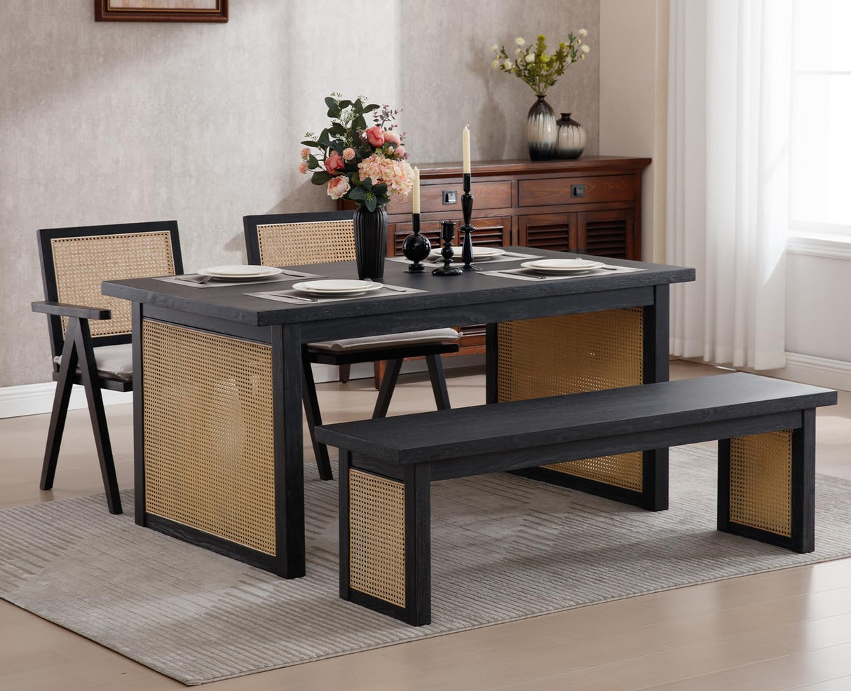 chairus Dining Table Black Wood, Rattan Legs - 20843 chairus