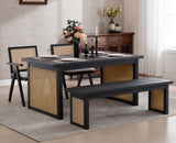 chairus Dining Table Black Wood, Rattan Legs - 20843 chairus