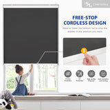 LazBlinds Cordless Roller Shades, Free-Stop Blackout Roller Blinds with Cassette Valance, Thermal Insulated UV Protection Waterproof, Roll Up Blinds for Windows, 30'' W x 72'' H, Black LazBlinds