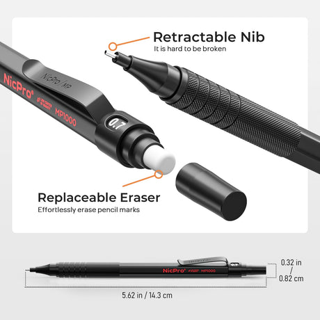 Nicpro 35PCS Black Metal Mechanical Pencils Set in Case, Art Drafting Pencil 0.5, 0.7, 0.9 mm & 3PCS 2mm Graphite Lead Holder for Drawing Sketching With 20 Tube Lead Refills(6B 4B 2B HB 2H 4H Colors) Nicpro