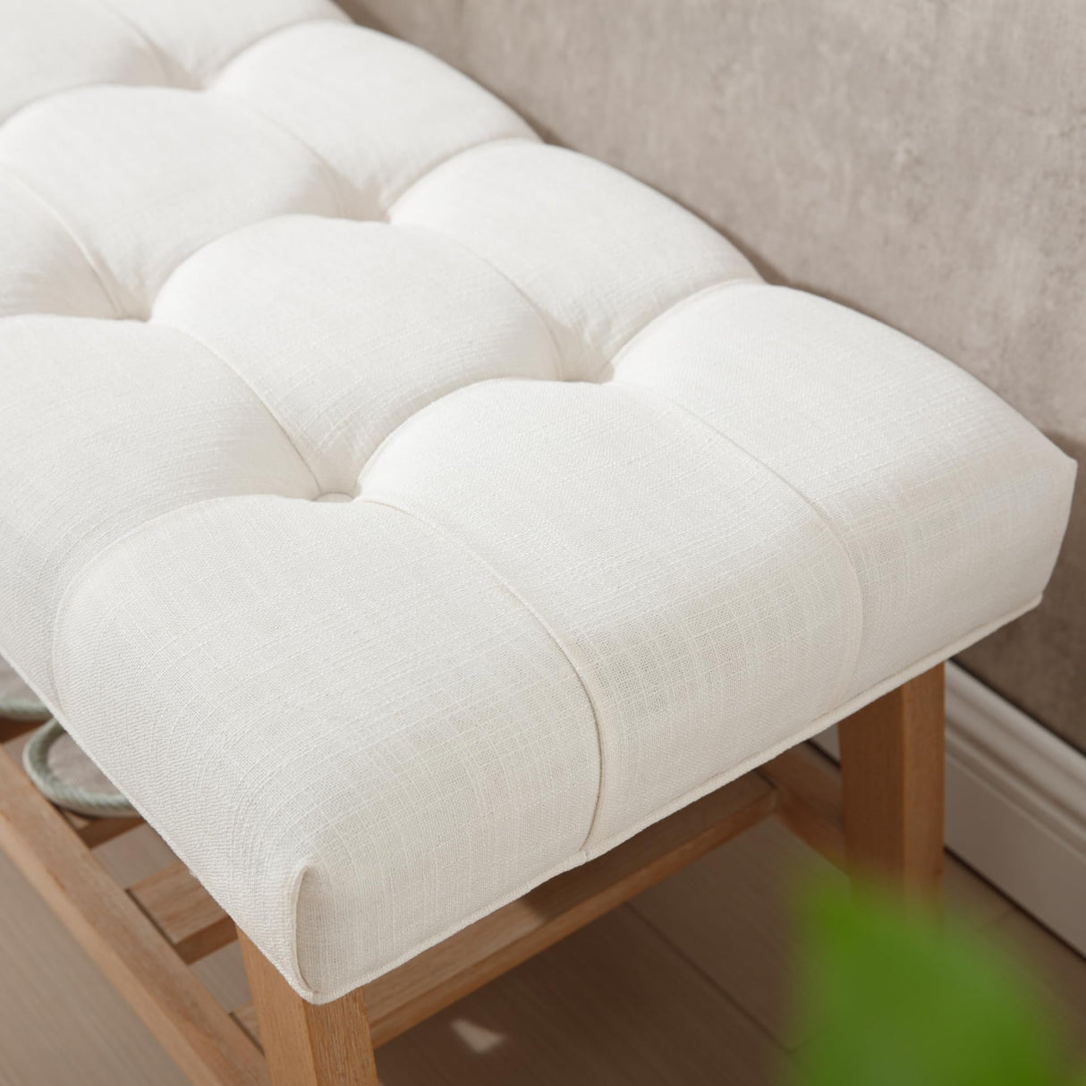 Kmax Entryway Bench with Shoe Storage, Upholstered Wood Storage Bench for Living Room Window Bench for Bedroom End of Bed - Linen, Beige Kmax