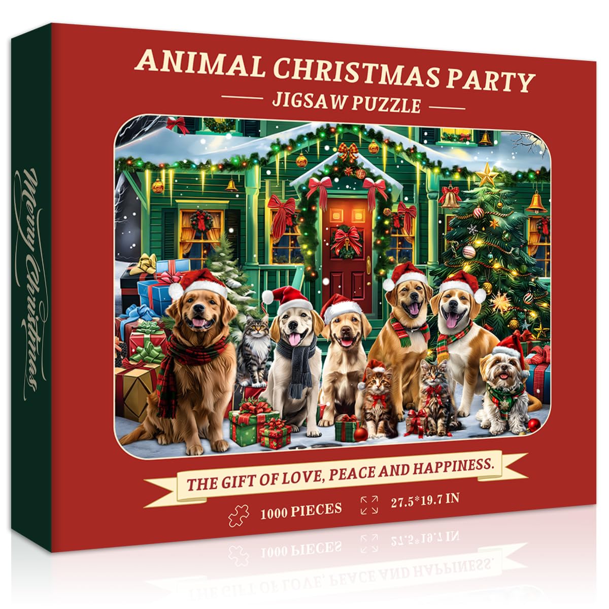PICKFORU Christmas Puzzles 1000 Pieces, Dog Puppy Puzzle for Adults, Cat Jigsaw Puzzles Winter Holiday, Animal Challenging Puzzles for Adults PICKFORU