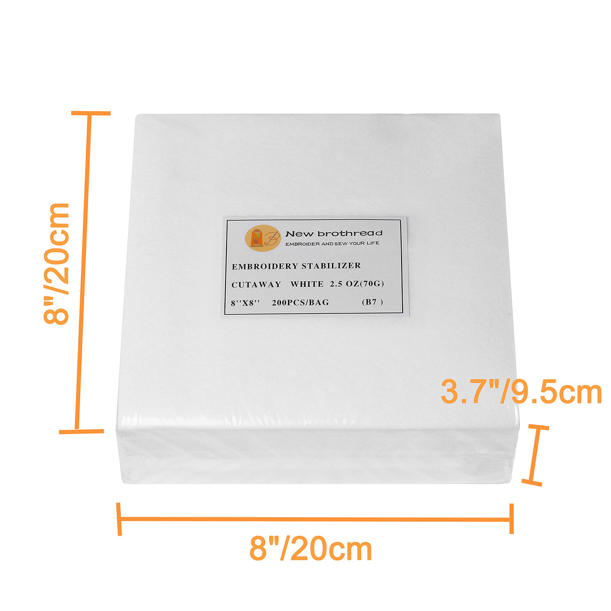 New brothread Cut Away Machine Embroidery Stabilizer Backing 8"x8" - 200 Precut Sheets - Medium Weight 2.5 Ounce - Fits 4x4 and 6x6 Hoops New brothread