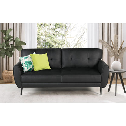 VAMEPOLE Sofa Couch, 60" Loveseat Sofa for Living Room, Mid Century Mini Black Couch, Tufted Leather Love Seat Furniture, Comfy Office Sofa 2 Seat, Small Couches for Small Spaces, Bedroom, Apartment