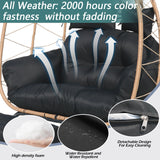 Nevsokio Double Wicker Outdoor Egg Chair,Lounge Chair with Ottoman,Oversized Patio Chair with Footrests,Cushions, Outdoor Indoor Rattan Chair (Rope, Black) Nevsokio