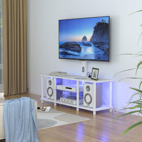 Lazyvan TV Stand with Mount and Led Light，White TV Stand with Power Outlets for 32/40/43/50/55/60/65/70 Inch TV,Entertainment Center with Open Storage Shelf for Bedroom/Living Room/Office Lazyvan