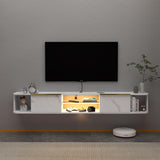 Pmnianhua LED Floating TV Stand with 2 Drawers,63'' Floating TV Shelf with LED Lights,Wall Mounted Media Console,Floating Entertainment Center with Storage for Bedroom Playroom Living Room(White) Pmnianhua