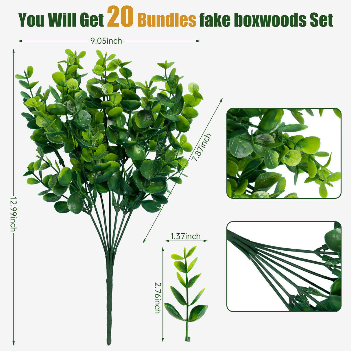 Lnoicy Artificial Greenery Plants Outdoor UV Resistant Fake Plants Boxwood Shrubs Grass,20 Bundles for Farmhouse Home Garden Office Patio Backyard Wedding and Indoor Outdoor Decoration Lnoicy