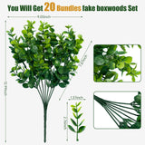 Lnoicy Artificial Greenery Plants Outdoor UV Resistant Fake Plants Boxwood Shrubs Grass,20 Bundles for Farmhouse Home Garden Office Patio Backyard Wedding and Indoor Outdoor Decoration Lnoicy