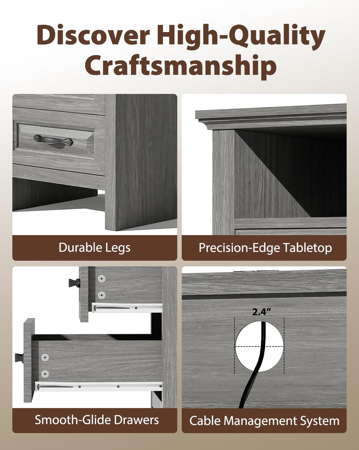 Amada Farmhouse Nightstand with Charging Station, 18.9 Inch Wide Bedside Table with 2 Drawers, USB A Port, USB C Port, 2 AC Outlets, Rustic Farmhouse End Table for Bedroom, Gray AMADA HOMEFURNISHING