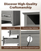 Amada Farmhouse Nightstand with Charging Station, 18.9 Inch Wide Bedside Table with 2 Drawers, USB A Port, USB C Port, 2 AC Outlets, Rustic Farmhouse End Table for Bedroom, Gray AMADA HOMEFURNISHING