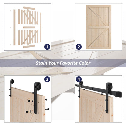 SMARTSTANDARD 48in x 84in Sliding Barn Door with 8ft Barn Door Hardware Kit & Handle, Pre-Drilled Ready to Assemble, DIY Unfinished Solid Spruce Wood - WoodArtSupply