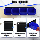 Maitys Wall Mounted Storage Bins Plastic Hanging Stackable Storage Parts Garage Tool Organizer for Screws, Nuts, Bolts, Nails, and Small Hardware Parts, 16x Bins & 4 x Rails(Blue) Maitys