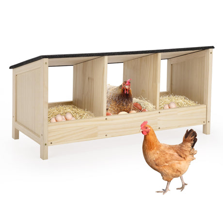 COZIWOW 3 Compartment Chicken Nesting Boxes, Chicken Laying Boxes with Asphalt Roof, Chicken Coop Accessories,Wood Nesting Boxes for Hen,Duck,Poultry,Bird,Dove COZIWOW