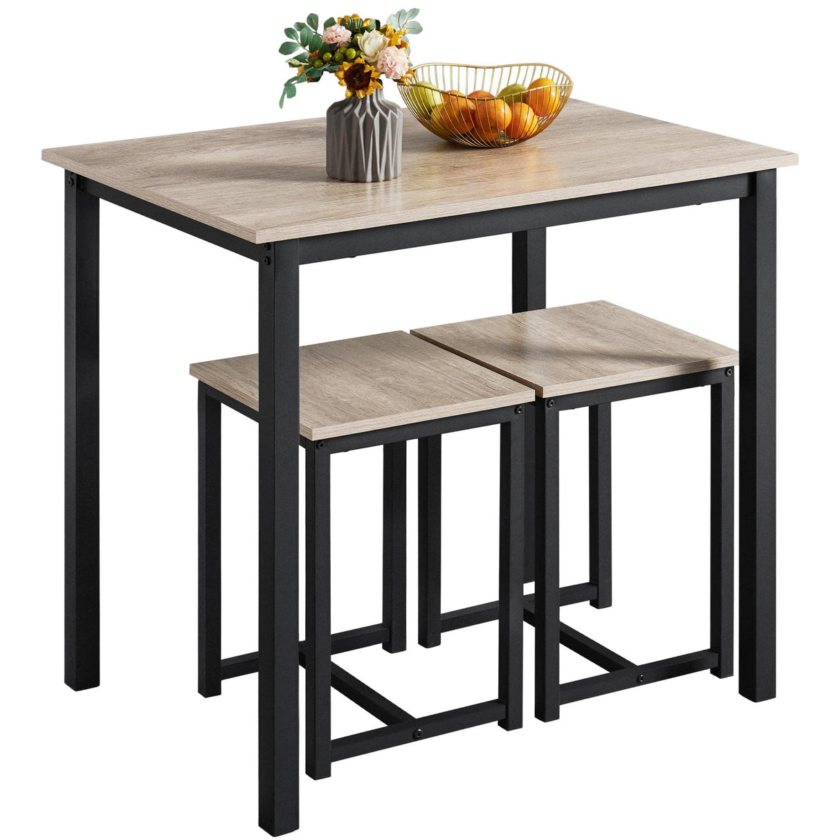 Yaheetech 3 Piece Dining Table Set - Kitchen Table & Chair Sets for 2 - Compact Table w/ 2 Stools & Space Saving Design for Dining Room Living Room Kitchen, Gray Yaheetech