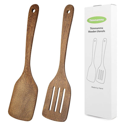 Wooden Spatula for Cooking 12 Inches Wood Spatula Slotted Turner Cooking Utensils for Nonstick Cookware, Kitchen Spatula for Fish, Eggs, Pancakes, 2 Pack