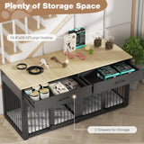 EBE 74.8'' Dog Crate Furniture, Wooden Dog Crate with 2 Drawers and Removable Divider, Heavy Duty Dog Kennel Indoor TV Stand for Small Large Medium Dogs, Black EBE