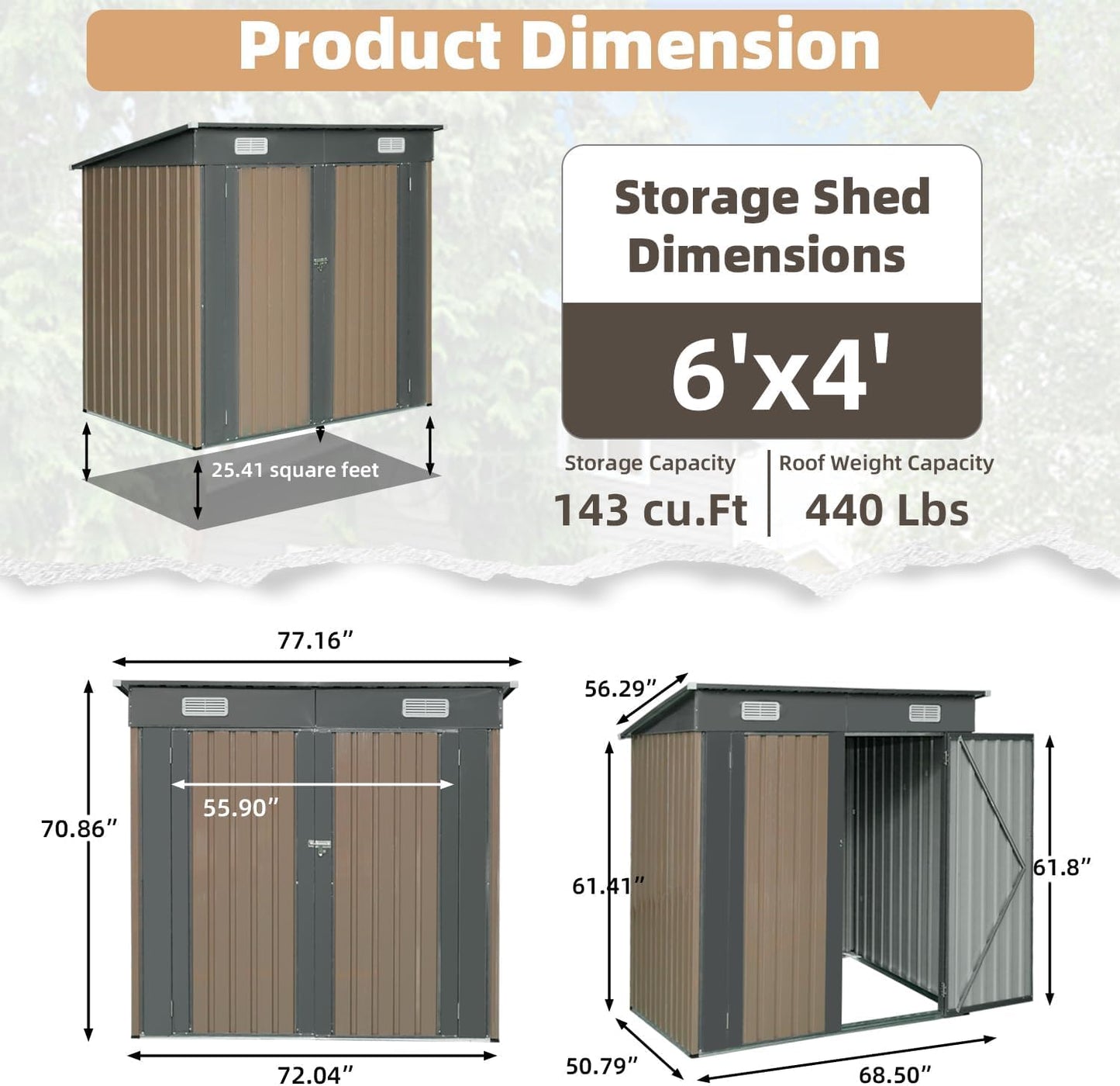 GRAVFORCE 6.4 x 4.6 FT Outdoor Storage Shed, Garden Tool Shed with Lockable Door, Storage Houses for Outside, Large Metal Storage Sheds for Bike, Patio Lawn, Backyard - WoodArtSupply