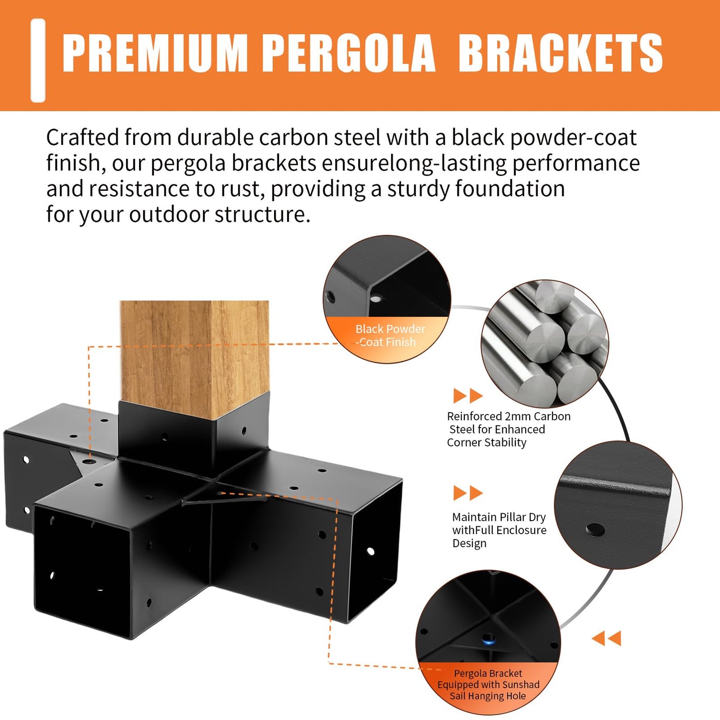 TOPTGO Pergola Brackets 4x4 (Actual: 3.5x3.5 in),2 Pack 4-Way Right Angle Corner Bracket Pergola Kit for Wooden Beams Lumber Gazebos Patio Pergola Sheds