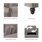 Bush Furniture 73 Inch Living Room Sofa, Pet-Friendly Couch with Fabric Upholstery and Nailhead Trim, Traditional, Coventry Collection, Beige Herringbone Bush Furniture